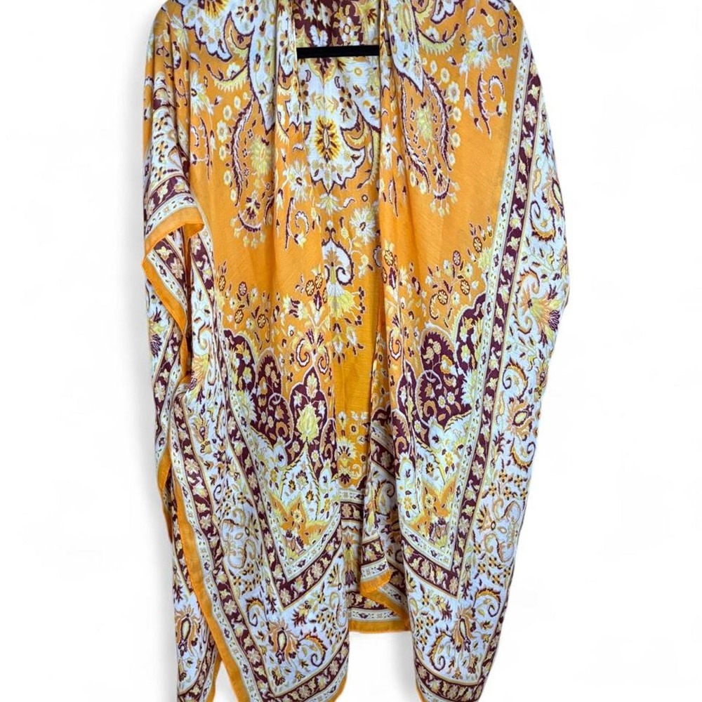 Styline Paisley Print Open Front Cardigan Orange White Maroon MS0279OR